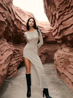 Asymmetric Split Sweater Long Dress