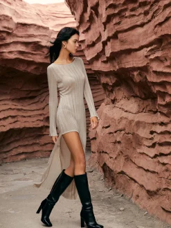 Asymmetric Split Sweater Long Dress