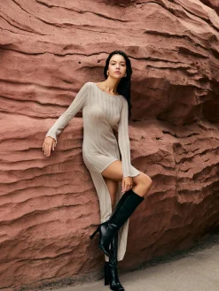 Asymmetric Split Sweater Long Dress