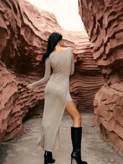 Asymmetric Split Sweater Long Dress