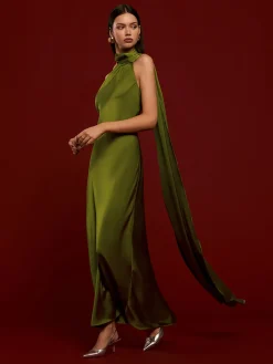 Asymmetrical Backless Satin Dress