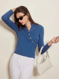 Asymmetrical Breasted Slim Polo Sweater