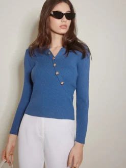 Asymmetrical Breasted Slim Polo Sweater