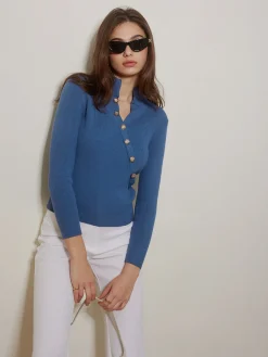 Asymmetrical Breasted Slim Polo Sweater