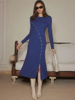 Asymmetrical Breasted Slim Sweater Dress
