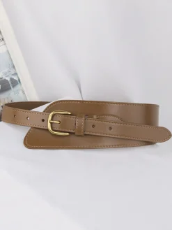 Asymmetrical Buckle Wide Leather Belt