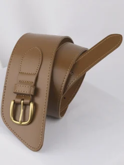 Asymmetrical Buckle Wide Leather Belt