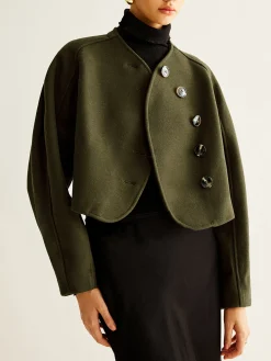 Asymmetrical Button Crop Tweed Coat