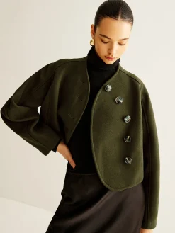 Asymmetrical Button Crop Tweed Coat