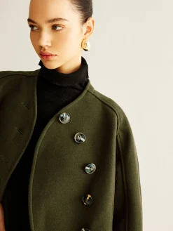 Asymmetrical Button Crop Tweed Coat