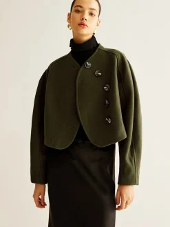 Asymmetrical Button Crop Tweed Coat