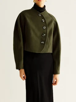 Asymmetrical Button Crop Tweed Coat