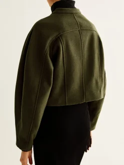 Asymmetrical Button Crop Tweed Coat