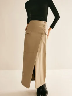 Asymmetrical Button Faux Leather Skirt