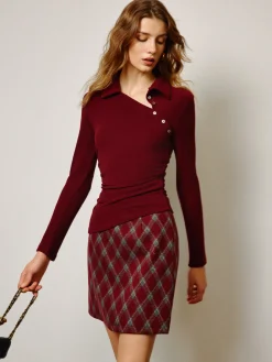Asymmetrical Button Skinny Polo Blouse