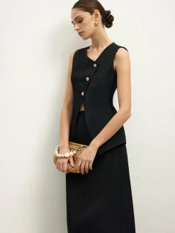 Asymmetrical Button Top  A Line Skirt set