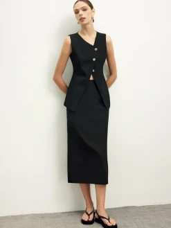 Asymmetrical Button Top  A Line Skirt set
