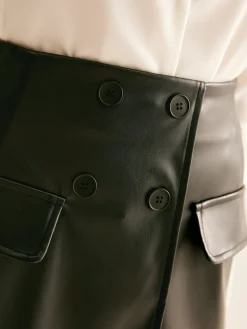 Asymmetrical Button Zipper PU Skirt