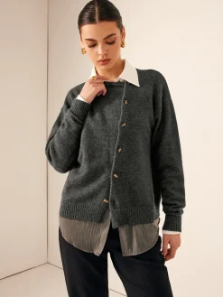 Asymmetrical Button-Down Crew Neck Cardigan