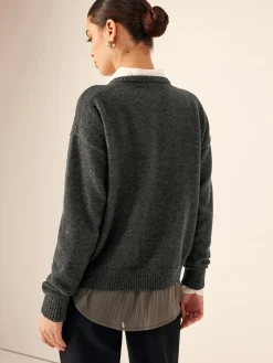 Asymmetrical Button-Down Crew Neck Cardigan