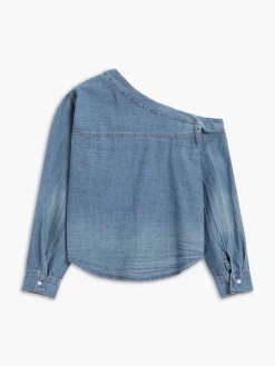 Asymmetrical Collar Denim Crop Shirt