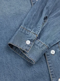 Asymmetrical Collar Denim Crop Shirt