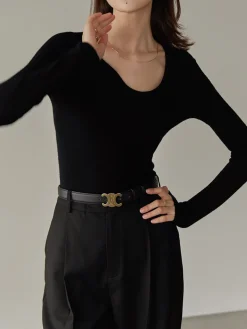 Asymmetrical Collar Knit Top