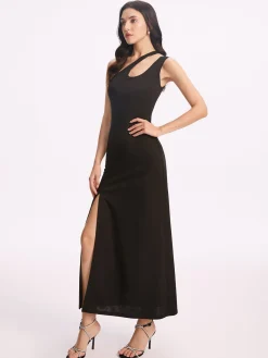 Asymmetrical Collar Long Dress