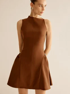 Asymmetrical Collar Panel Ruched Dress