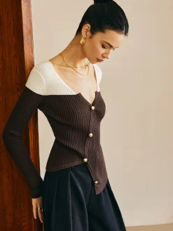 Asymmetrical Color Block Skinny Sweater