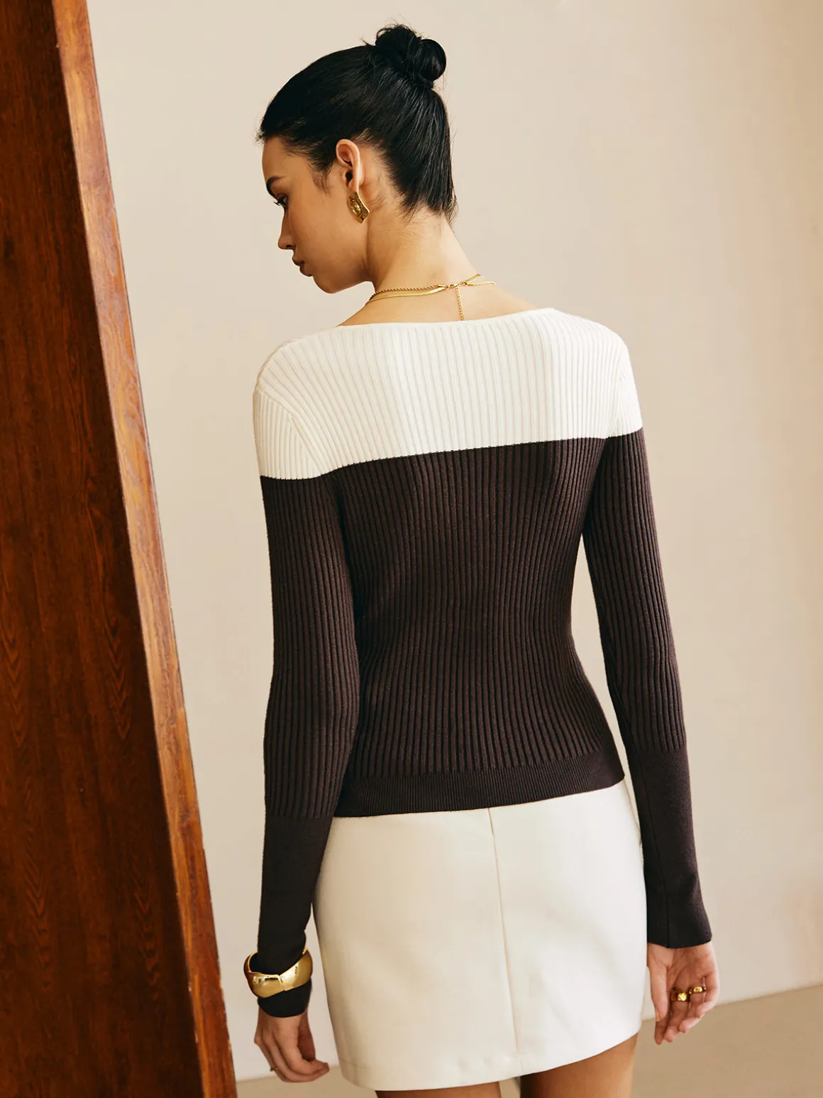 Asymmetrical Color Block Skinny Sweater