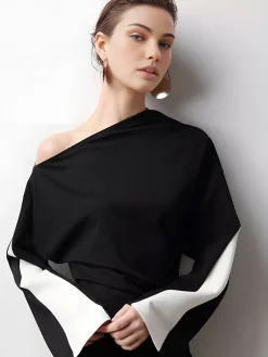 Asymmetrical Color Block Jersey Blouse