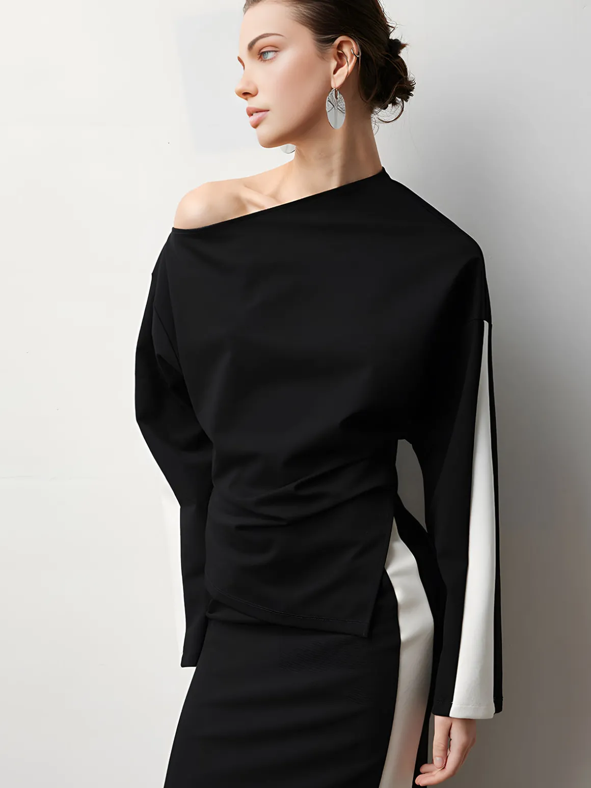 Asymmetrical Color Block Jersey Blouse