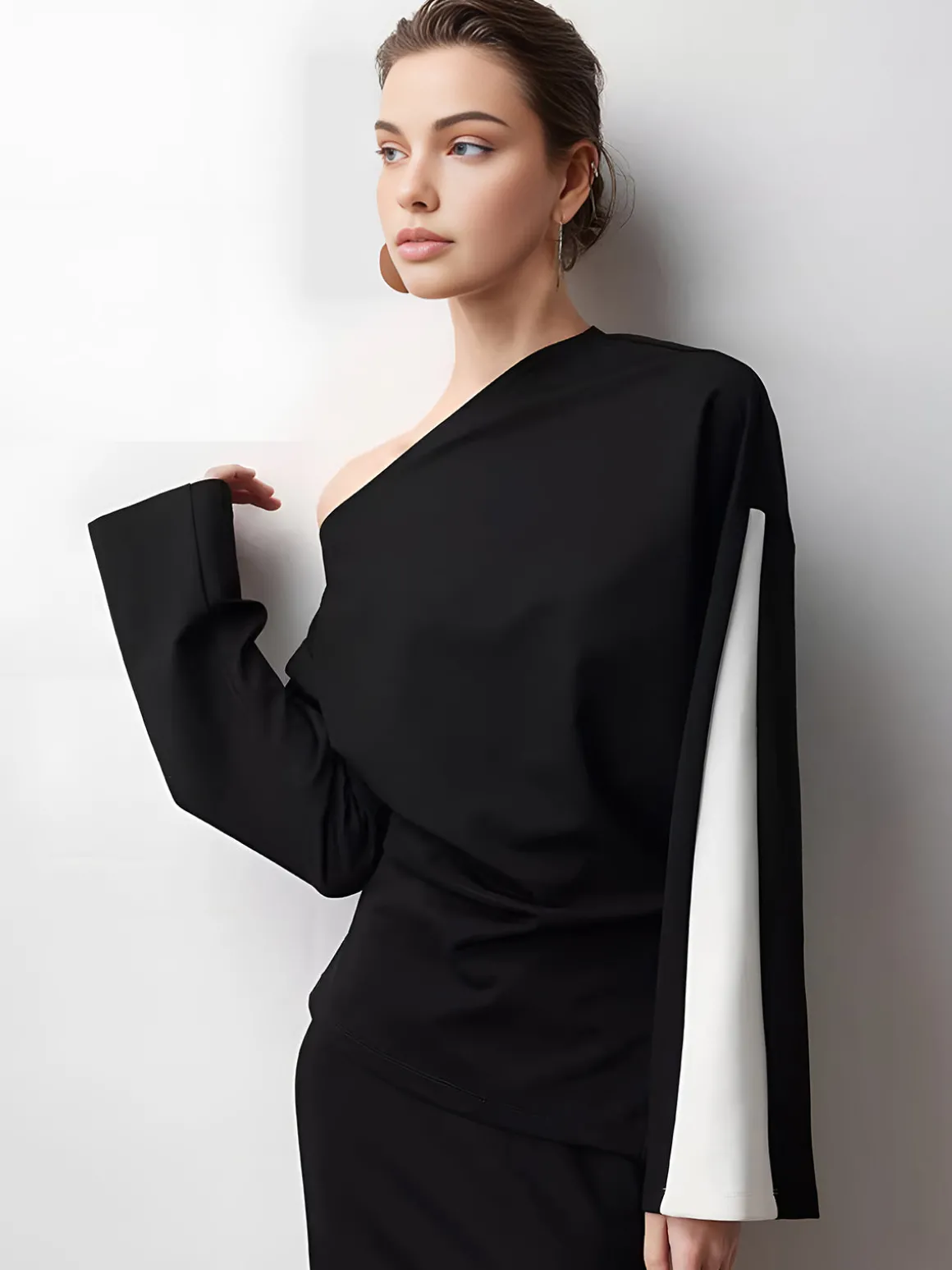Asymmetrical Color Block Jersey Blouse
