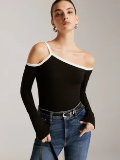 Asymmetrical Contrast Strap Slim Top