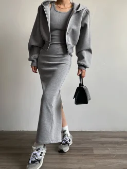 Asymmetrical Crew Neck Split Maxi Dress