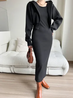 Asymmetrical Crew Neck Split Maxi Dress