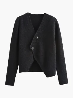 Asymmetrical Cutout Button Knit Top