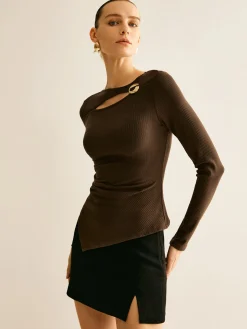 Asymmetrical Cutout Long Sleeve T-Shirt