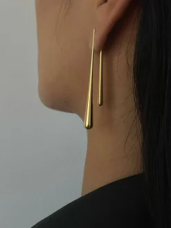 Asymmetrical Golden Water Drop Earrings