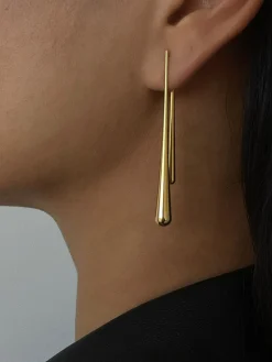 Asymmetrical Golden Water Drop Earrings