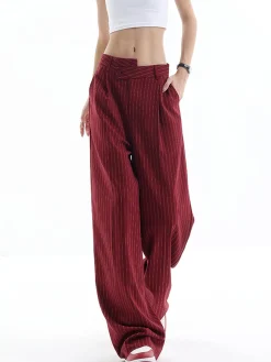 Asymmetrical High-Waist Pinstripe Pants