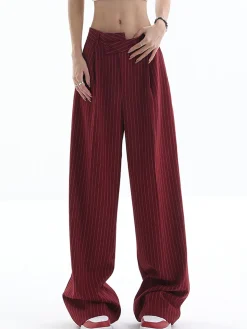 Asymmetrical High-Waist Pinstripe Pants