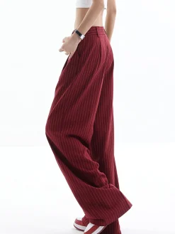 Asymmetrical High-Waist Pinstripe Pants