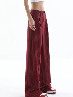 Asymmetrical High-Waist Pinstripe Pants