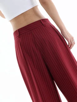 Asymmetrical High-Waist Pinstripe Pants