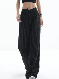 Asymmetrical High-Waist Pinstripe Pants
