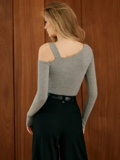 Asymmetrical Knotted Cutout Skinny Top