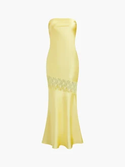 Asymmetrical Lace Strapless Tube Midi Dress
