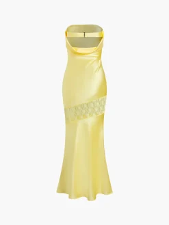 Asymmetrical Lace Strapless Tube Midi Dress